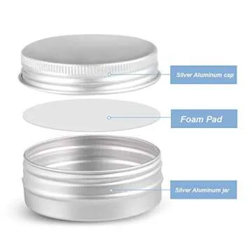 Round Silver Aluminum Metal Tin Storage Jar Containers with Secure Screw Top Lids for Cosmetic, Lip Balm,Salves, Candles,Skin Care and tea, 24pcs