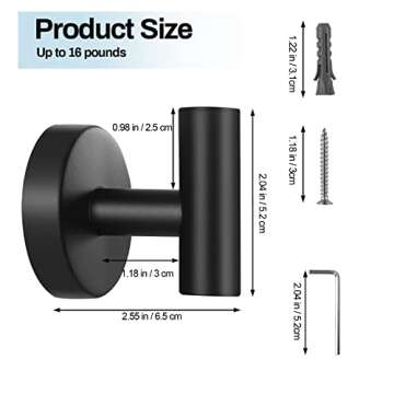 Kruodop Towel Hooks for Bathroom,2 Packs Wall Mount Towel Holder,Black Matte Wall Robe Hook,Stainles...