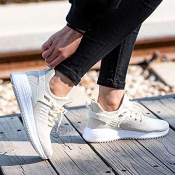 SDolphin Running Shoes Women Sneakers - Tennis Walking Shoes Ladies Athletic Workout Fashion Lightweight Mesh Memory Foam Road Running Shoes Beige