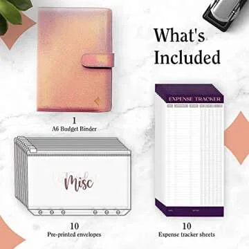 SOUL MAMA Budget Binder with Zipper Envelopes - Sparkle Rose Gold Money Organizer for Cash, A6 Binde...