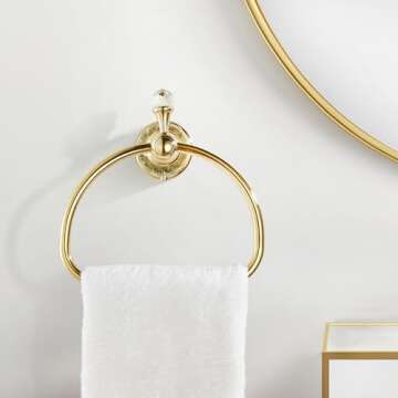 WOLIBEER Gold Towel Ring, Hand Towel Holder for Bathroom,Crystal Towel Holder, Round Hand Towel Ring Wall Mounted.