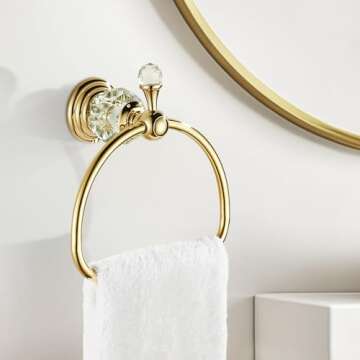 WOLIBEER Gold Towel Ring, Hand Towel Holder for Bathroom,Crystal Towel Holder, Round Hand Towel Ring Wall Mounted.
