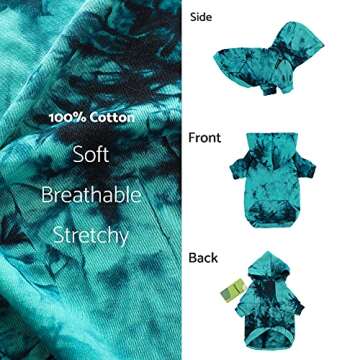 Fitwarm Tie Dye Dog Hoodie, Dog Clothes for Small Dogs Boy, Puppy Sweatshirt, Pet Outfit, Cat Clothing, Azure Blue, Black, Large