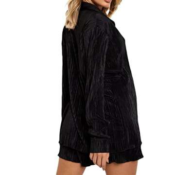 NUFIWI Women Casual Two Piece Tracksuit Long Sleeve Button Down Blouse Shirt High Waist Shorts Set Outfits Loungewear(Black,Medium)