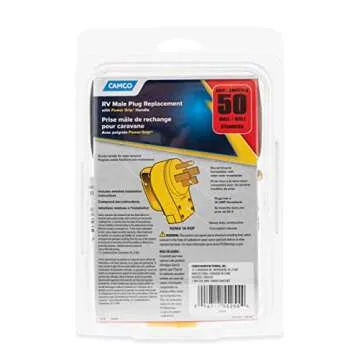 Camco Power Grip Camper/RV Replacement Plug - Attach 50 Amp Plug to Existing RV Extension Cord - Features 50 Amp RV Plug (NEMA 14-50P) & Ergonomic Designed Handle - Rated 125-250V/12,500W (55255)