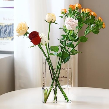 ONEDONE Book Vase for Flowers, Book Flower Vase Artistic Cultural Flavor Decorative Clear Acrylic Va...