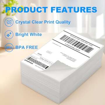 MaxGear 4" x 6" Direct Thermal Labels, 500 Fanfold Labels, for Shipping & Mailing, Perforated White,...