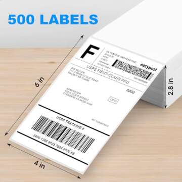 MaxGear 4" x 6" Direct Thermal Labels, 500 Fanfold Labels, for Shipping & Mailing, Perforated White, Commercial Grade with Permanent Adhesive, Compatible with Most Thermal Printers,1 Stack