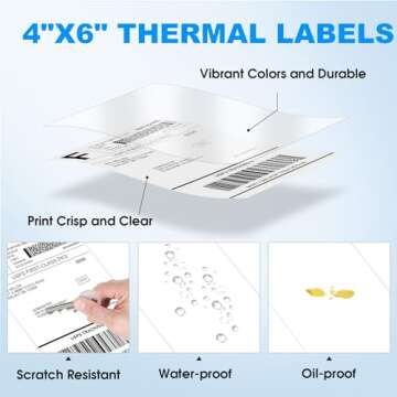MaxGear 4" x 6" Direct Thermal Labels, 500 Fanfold Labels, for Shipping & Mailing, Perforated White, Commercial Grade with Permanent Adhesive, Compatible with Most Thermal Printers,1 Stack