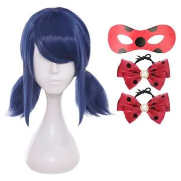 DAZCOS Blue Anime Cosplay Wig with Eyepatch & Bow