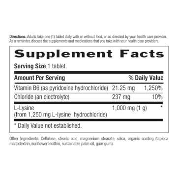 Country Life L-Lysine 1000mg with B-6, Supports Immune Health, Promotes Collagen Renewal in Lips and...