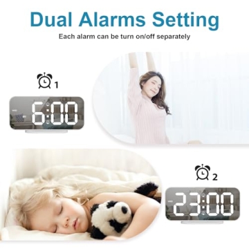 ALANAS Mirror LED Alarm Clock with USB Charging Ports