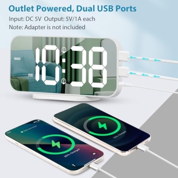 ALANAS Mirror LED Alarm Clock with USB Charging Ports
