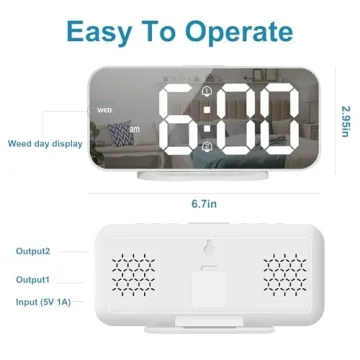 ALANAS Mirror LED Alarm Clock with USB Charging Ports