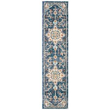 SAFAVIEH Madison Collection Runner Rug - 2' x 8', Blue & Light Blue, Boho Chic Medallion Distressed ...