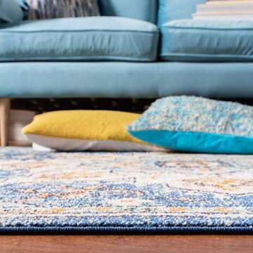 SAFAVIEH Madison Collection Runner Rug - 2' x 8', Blue & Light Blue, Boho Chic Medallion Distressed Design, Non-Shedding & Easy Care, Ideal for High Traffic Areas in Living Room, Bedroom (MAD473M)