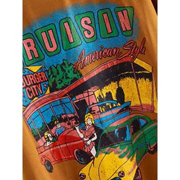 SOLY HUX Women's Car & Letter Graphic Print T-Shirt Casual Summer Short Sleeve Top Yellow XL