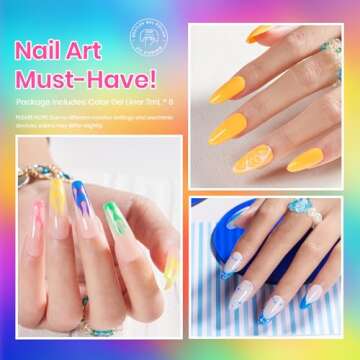 Beetles Nail Art Gel Liner Nail Polish Set - 6 Neon Gel Nail Polish Colors Hot Pink Orange Blue Yellow Paint for Nails Built Thin Brush in Bottle Soak off Uv LED Lamp Nails Art