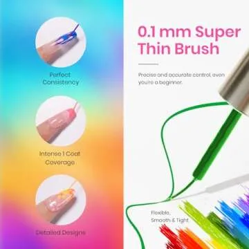 Beetles Nail Art Gel Liner Nail Polish Set - 6 Neon Gel Nail Polish Colors Hot Pink Orange Blue Yellow Paint for Nails Built Thin Brush in Bottle Soak off Uv LED Lamp Nails Art