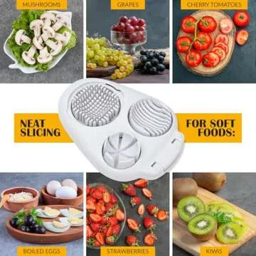 CraftyCrocodile Egg Slicer for Hard Boiled Eggs - 3 Slice Modes Egg Cutter, Heavy Duty, Stainless Steel Dicer - Kitchen Chopper Tool for Strawberry, Mushroom, Grape, Cherry Tomato - White