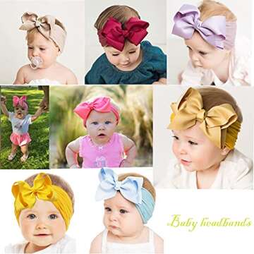 Yxiang 20pcs Baby Headbands with 6" Big Elastics Nylon Ribbon Bows Hair Accessories for Newborns, Infants, Toddlers, Kids
