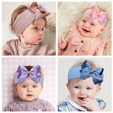 Yxiang 20pcs Baby Headbands with 6" Big Elastics Nylon Ribbon Bows Hair Accessories for Newborns, Infants, Toddlers, Kids