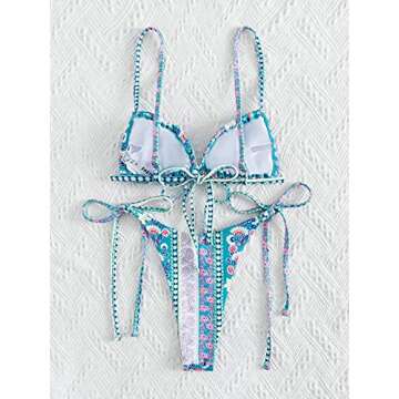 WDIRARA Women's Floral Print Tie Side Swimwear Straps Bikini Sets Swimsuits Multi Blue XS