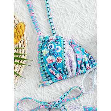 WDIRARA Women's Floral Print Tie Side Swimwear Straps Bikini Sets Swimsuits Multi Blue XS