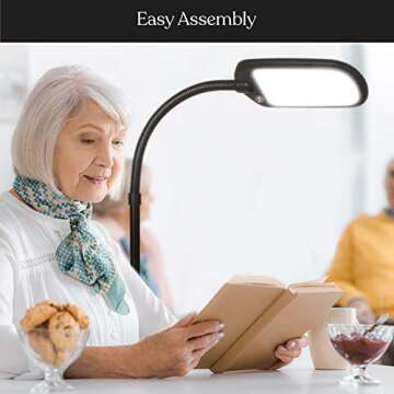 Brightech Litespan Slim LED Lamp, Modern Floor Reading Lamp Over Chair for Living Rooms & Offices, Tall Lamp with Adjustable Gooseneck, Crafts Work Light, Dimmable Standing Lamp for Bedroom - Black