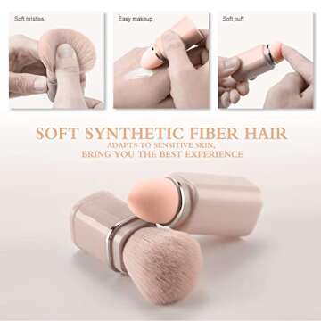 Travel Makeup Brushes Set, START MAKERS Retractable 8 in 1 Mini Powder Brush Beauty Sponge Blender, Premium Portable Foundation Blush Concealers Eyeshadow Make up Brush Set with Storage Boxes (Pink)