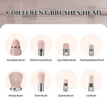 Travel Makeup Brushes Set, START MAKERS Retractable 8 in 1 Mini Powder Brush Beauty Sponge Blender, Premium Portable Foundation Blush Concealers Eyeshadow Make up Brush Set with Storage Boxes (Pink)