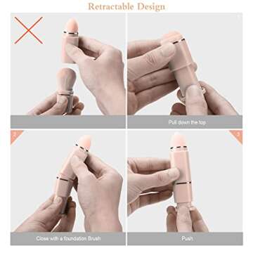 Travel Makeup Brushes Set, START MAKERS Retractable 8 in 1 Mini Powder Brush Beauty Sponge Blender, Premium Portable Foundation Blush Concealers Eyeshadow Make up Brush Set with Storage Boxes (Pink)