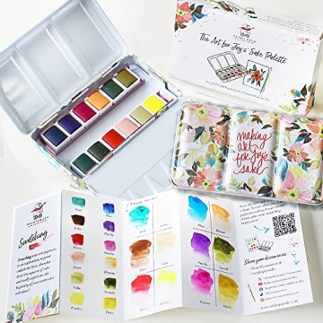 Professional Watercolor Paint Set | 12 Unique Water Colors in Inspirational Watercolor Tin w/Removab...