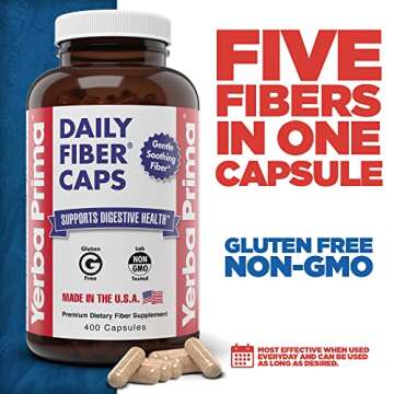 Yerba Prima Daily Fiber Caps Formula, 400 Capsules - Both Soluble and Insoluble - with Psyllium Seed Husks, Acacia Gum, Apple Fiber and More - Dietary Supplement