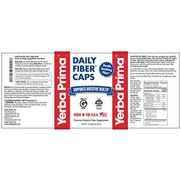Yerba Prima Daily Fiber Caps Formula, 400 Capsules - Both Soluble and Insoluble - with Psyllium Seed Husks, Acacia Gum, Apple Fiber and More - Dietary Supplement