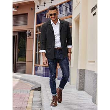 COOFANDY Men's Casual Sport Coat Cotton Linen Blazer Jacket Lightweight Suit Jackets Black