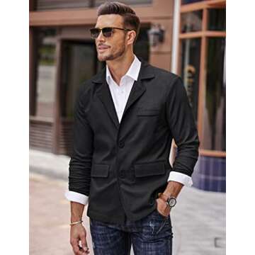 COOFANDY Men's Casual Sport Coat Cotton Linen Blazer Jacket Lightweight Suit Jackets Black