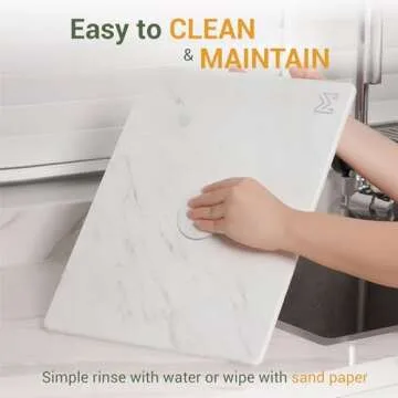 MophonicHome Stone Drying Mat for Kitchen Counter, Diatomaceous Earth Dish Drying Stone, Super Absorbent, Quick Dry, White Marble 15x11 inches
