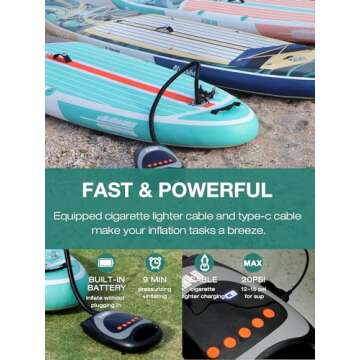 Niphean Paddle Board Pump, Sup Pump with Auto-Off, Electric Air Pump with Built-in Battery, Air Pump for Inflatables&Deflatable, 20PSI High Pressure Portable Air Pump, Electric Pump for Paddle Board
