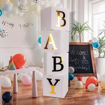 Stylish Baby Shower Boxes with Gold Letters for Events
