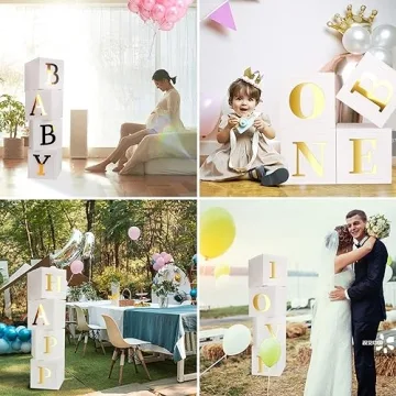 Stylish Baby Shower Boxes with Gold Letters for Events