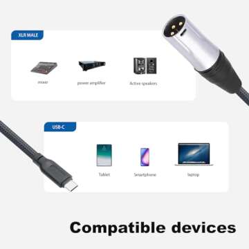 HUALEU 6.6FT USB C to XLR Male Cable for Mixers & Speakers