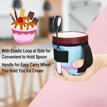 Ice Cream Sleeve Pint Sized Cooler Cover Neoprene Insulator, Hard Bottom Ice Cream Pint Holder w/Handle & Spoon Pocket, Machine Washable & Leak Proof Cup Cover for Yogurt Frozen Desserts (Print Sky)