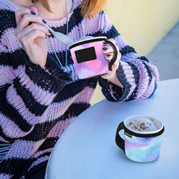 Ice Cream Sleeve Pint Sized Cooler Cover Neoprene Insulator, Hard Bottom Ice Cream Pint Holder w/Handle & Spoon Pocket, Machine Washable & Leak Proof Cup Cover for Yogurt Frozen Desserts (Print Sky)