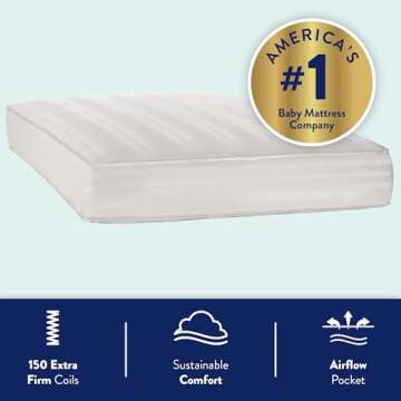 Kolcraft Pure Sleep Therapeutic 150 Certified Waterproof Baby Crib Mattress & Toddler Bed Mattress, Extra Firm Coils Hypoallergenic Comfort, GREENGUARD GOLD Air Quality Certified, Made in USA, 52"x28"