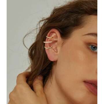 9Pcs Ear Cuff 14K Gold Plated Ear Cuffs for Women Non Piercing Cartilage Cuff Earrings Ear Clips Jew...
