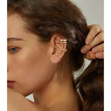 9Pcs Ear Cuff 14K Gold Plated Ear Cuffs for Women Non Piercing Cartilage Cuff Earrings Ear Clips Jewelry