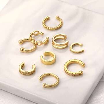 9Pcs Ear Cuff 14K Gold Plated Ear Cuffs for Women Non Piercing Cartilage Cuff Earrings Ear Clips Jewelry