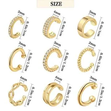9Pcs Ear Cuff 14K Gold Plated Ear Cuffs for Women Non Piercing Cartilage Cuff Earrings Ear Clips Jewelry