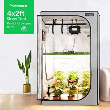 VIVOSUN Gray 4x2 Grow Tent, 48"x24"x60" High Reflective Mylar with 16mm Poles, Observation Window and Floor Tray for Hydroponics Indoor Plant Growing for VS1000/VS2000